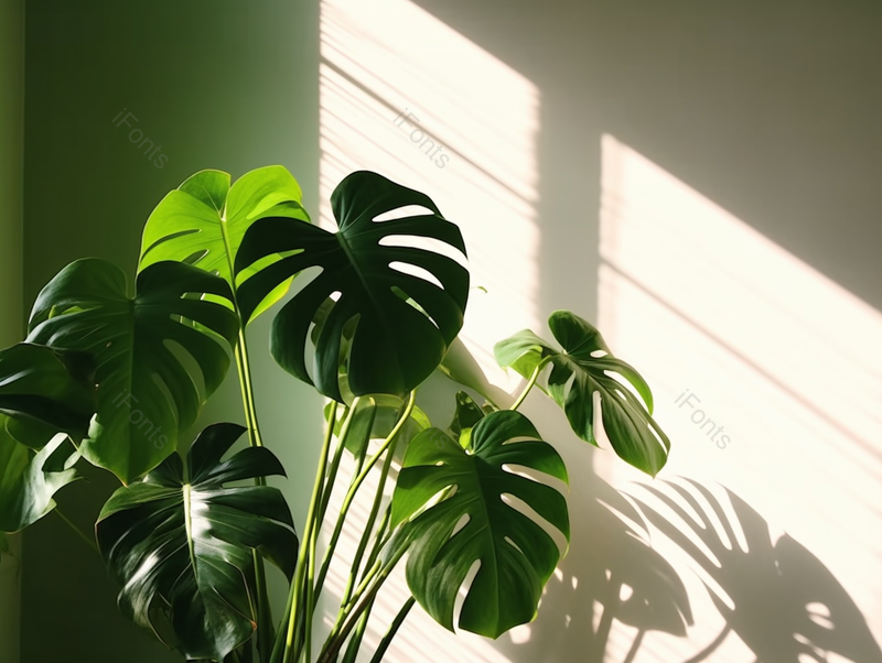 绿色龟背竹射影光影变化室内植物射影,高清,摄影图,摄影图片,图片大全,摄影图免费下载
